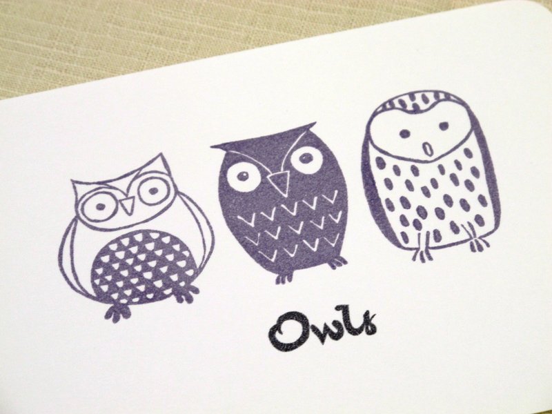 【现货商品】手刻盖印明信片-猫头鹰 - 卡片/明信片 - 纸 
