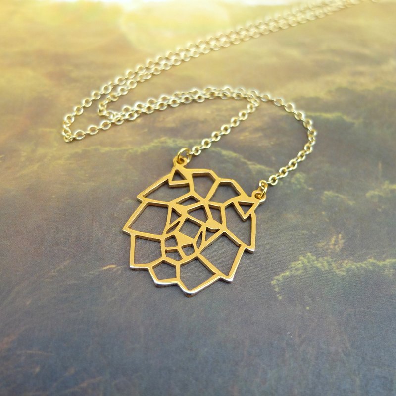 折纸狮子脸黄铜项链 - 项链 - 铜/黄铜 金色