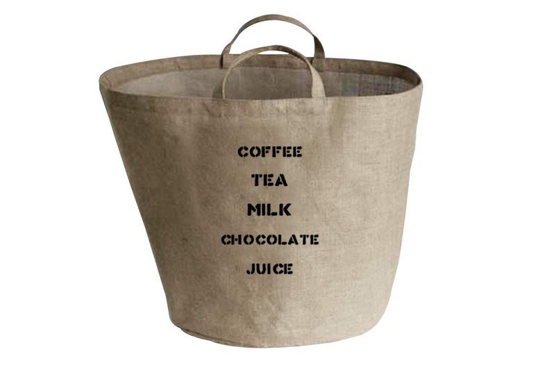 Fill in the Blank”天然麻织布家饰系列 - 法式圆底麻织中型手提篮 - COFFEE TEA MILK JUICE - 摆饰 - 其他材质 金色