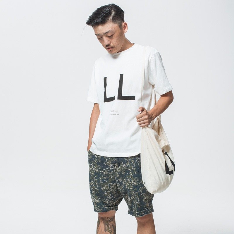 LLANO情侣纯棉印花符号短袖 LOGO T 白色LL男生款 - 男装上衣/T 恤 - 棉．麻 白色
