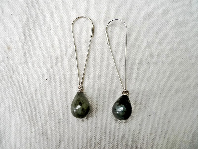 极简系列_天然石银耳环 - 耳环/耳夹 - 其他金属 灰色