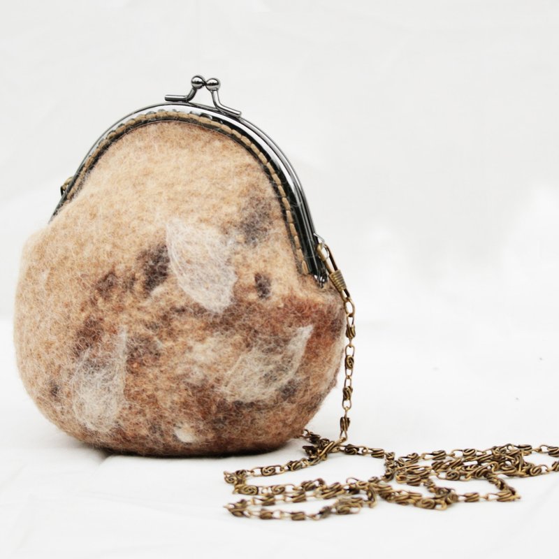 驼色率性挂链口金包 - 侧背包/斜挎包 - 羊毛 卡其色