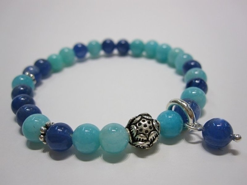 《民族蓝图》  - 全天然天河石+蓝晶石纯银手链 天然晶石  香港设计 - 手链/手环 - 宝石 蓝色