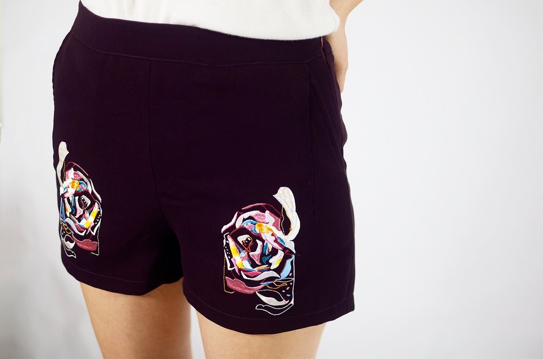humming-绣花短裤-Embroidered Short - 女装长裤 - 其他材质 红色