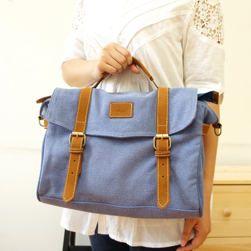 [Happa]手提/斜背两用邮差包-石洗帆布经典款 (Periwinkle 丹宁蓝) - 侧背包/斜挎包 - 其他材质 蓝色
