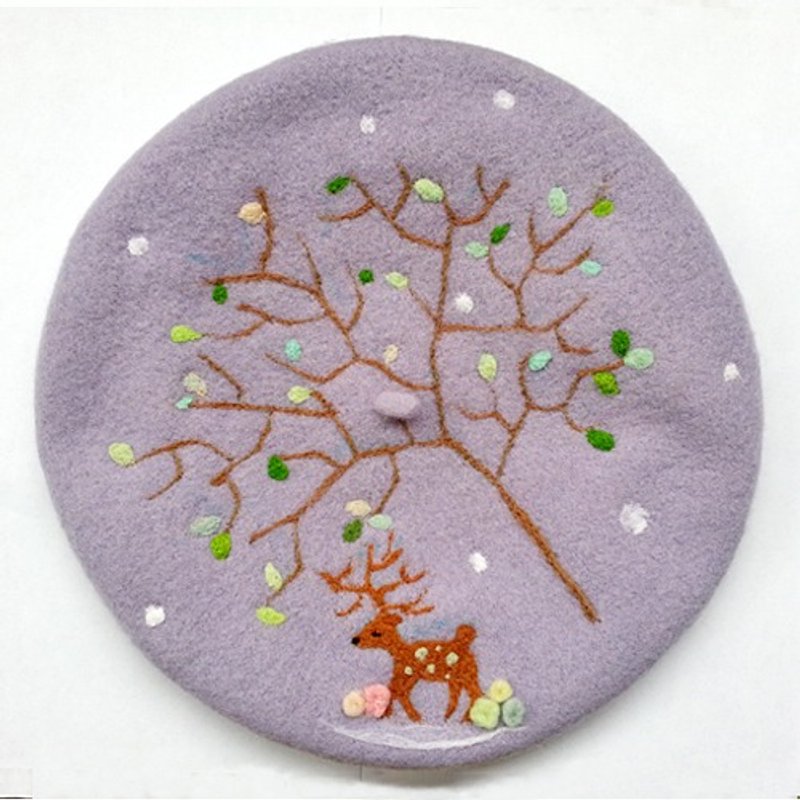 可订制 羊毛毡贝雷帽 小清新 紫色 梅花小鹿画家帽 纯手工 - 帽子 - 其他材质 蓝色