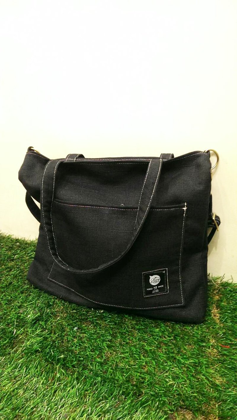 麻料(肩背/侧背)简单包/黑色 - 侧背包/斜挎包 - 其他材质 黑色