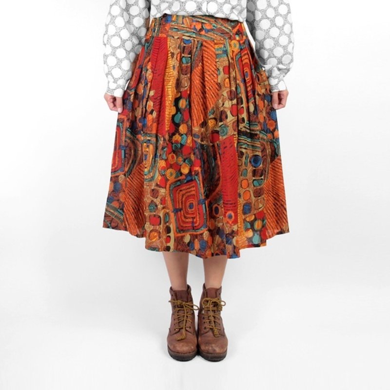 │moderato│埃及图腾古着长裙/文艺.森林.复古 - 裙子 - 其他材质 橘色