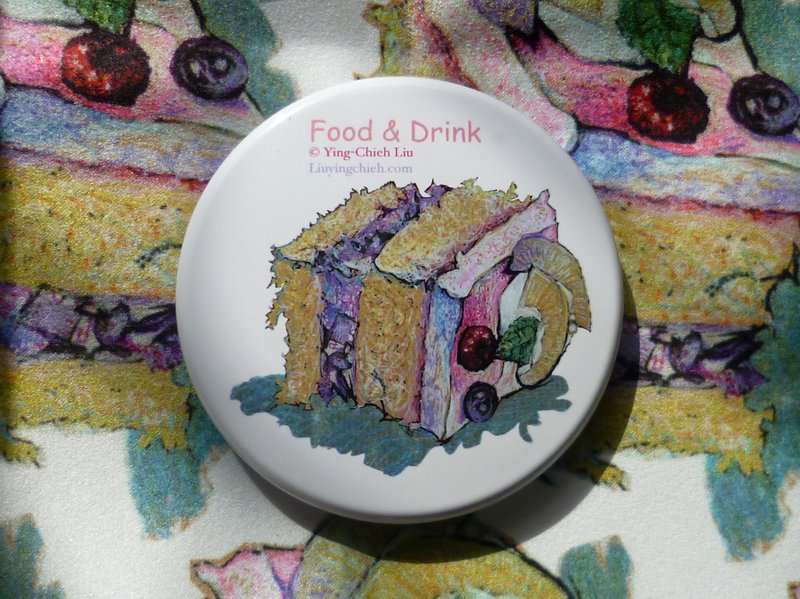 水果鲜奶油蛋糕 随身镜盒 化妆镜 小镜子 小圆镜 艺术书衍生品 粉 - 彩妆刷具/镜子/梳子 - 玻璃 粉红色