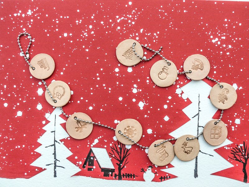 圣诞节植鞣革全真皮吊饰组　交换礼物 - 皮件 - 真皮 橘色