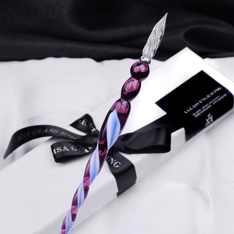 母亲节【MSA玻璃艺术文具】(糖果紫蓝)水晶艺术雕刻双色螺旋玻璃笔(含玻璃笔座)情人节礼物 送礼 定制化 (不含墨水) - 酒杯/酒器 - 玻璃 紫色