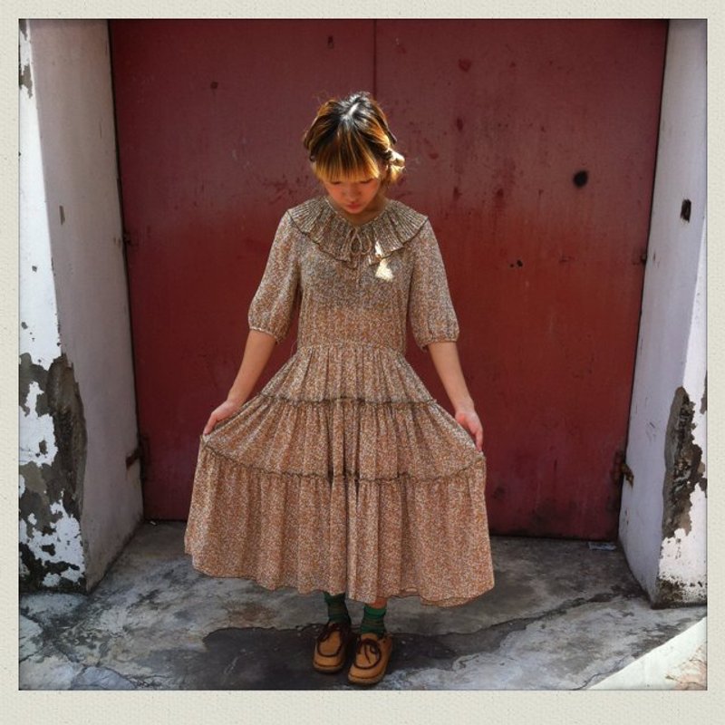 百折领层层洋装!!脱臼! !古着!! - 洋装/连衣裙 - 其他材质 金色