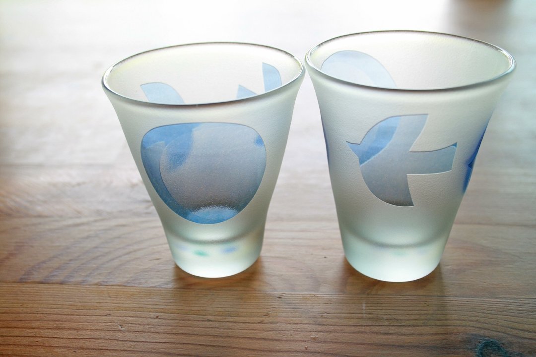 Cold sake glass of migratory birds - 茶具/茶杯 - 玻璃 蓝色