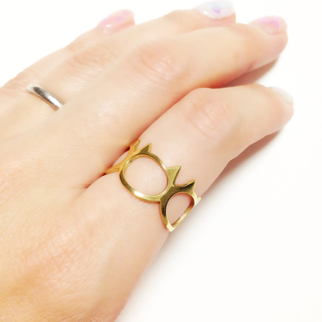 Ring: Gold color cat face design / US size 5-10 <unisex> - 戒指 - 其他金属 