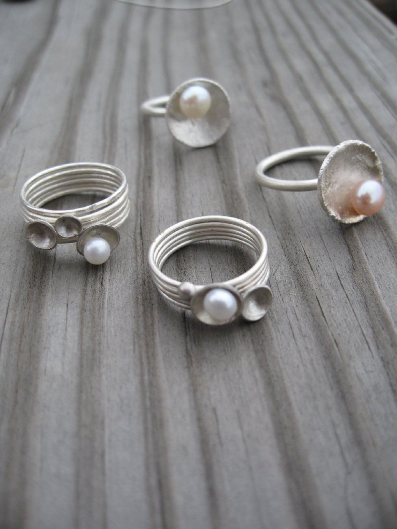 小盘子珍珠戒 - 戒指 - 宝石 粉红色