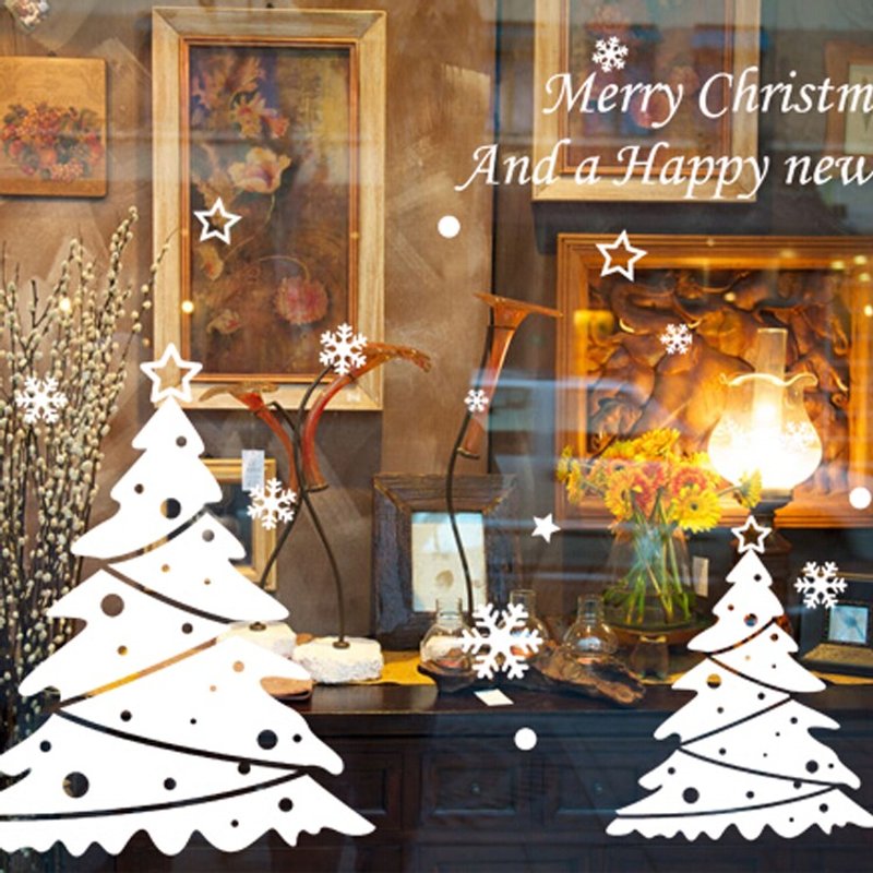 ★情境 创意无痕静电贴 玻璃贴 壁贴★雪白圣诞树#AMJ001 - 贴纸 - 塑料 白色