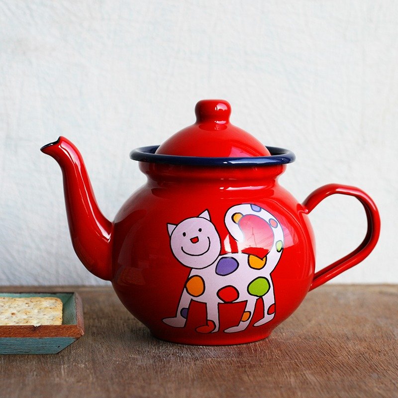 Smaltum布拉格 珐琅鹤嘴茶壶 豆豆喵咪_茄红〈FDN000248〉 - 酒杯/酒器 - 珐琅 红色