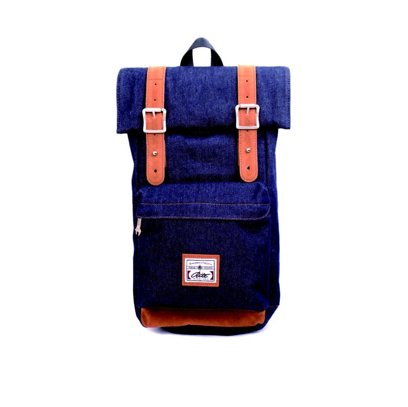 卷盖小背包｜牛仔｜ - 后背包/双肩包 - 棉．麻 蓝色
