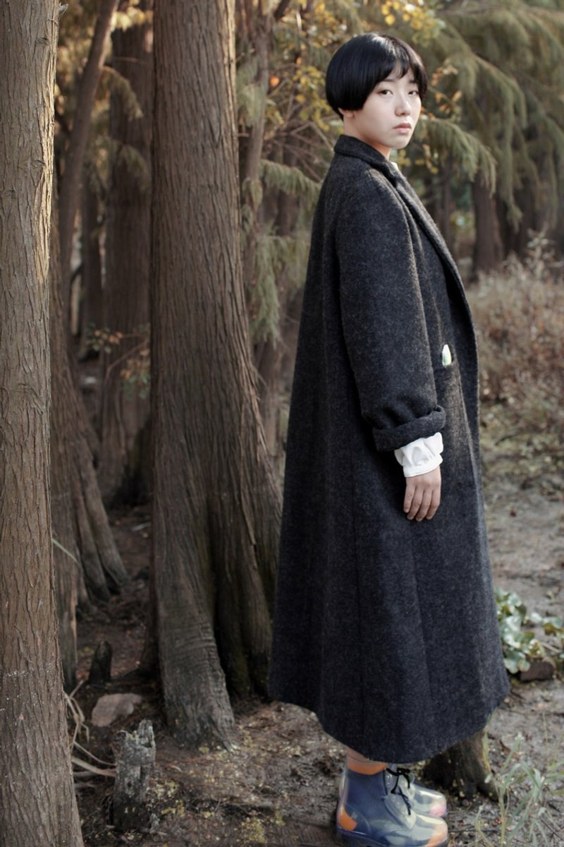 BUDU不渡 原创设计 深灰色长款廓形毛呢大衣外套 - 女装休闲/机能外套 - 羊毛 灰色