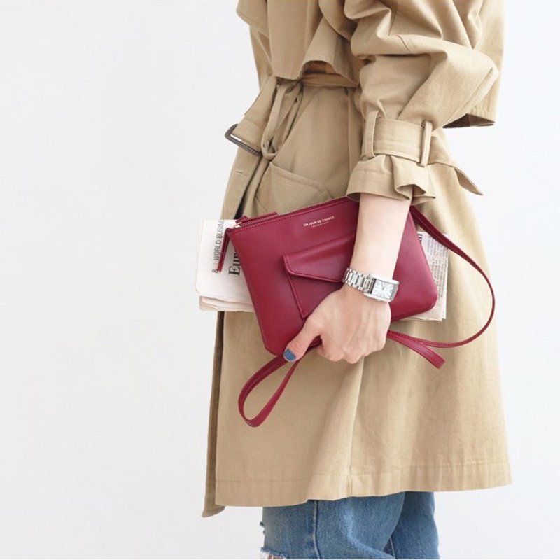 Dessin x Iconic-帕奇特双包皮革肩背包-博根地红,ICO82507 - 侧背包/斜挎包 - 真皮 红色