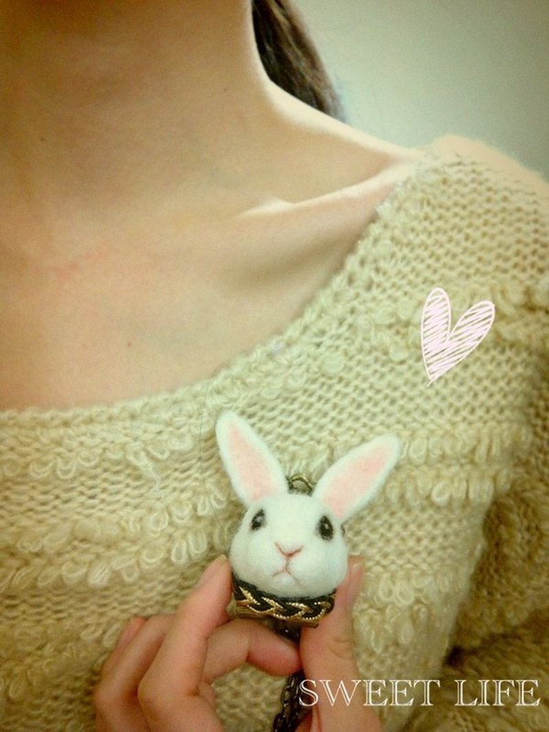 甜心村 Sweet Life_手工设计羊毛毡长项链/别针2用❤把一个喜欢的小小情人别在心上 - 长链 - 羊毛 白色