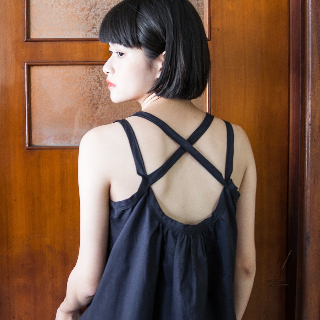 SU:MI said Junction 立体交叉肩带背心_5SF604_黑 - 女装上衣 - 棉 黑色
