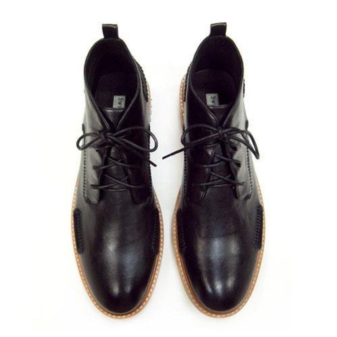 Patch Leather Ankle Boot M1102 Black - 男款休闲鞋 - 真皮 黑色