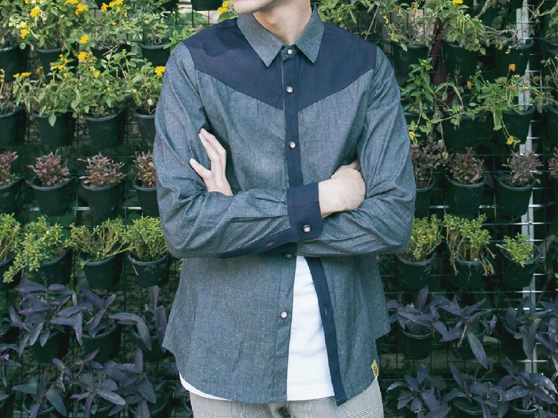 DRA拼接衬衫_圆点 - 男装衬衫 - 其他材质 灰色