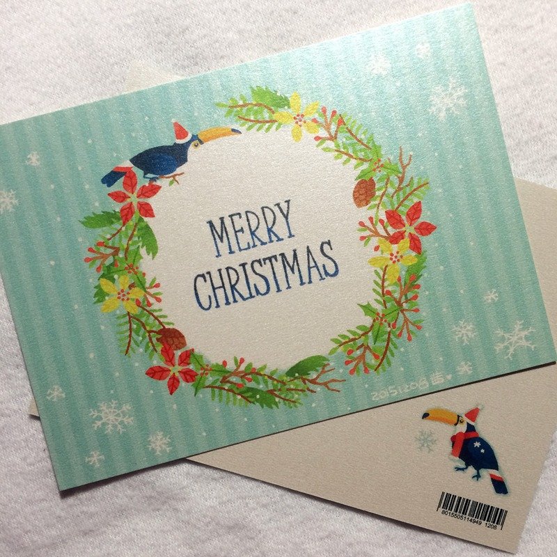 圣诞快乐！大嘴鸟花环明信片 - 卡片/明信片 - 纸 