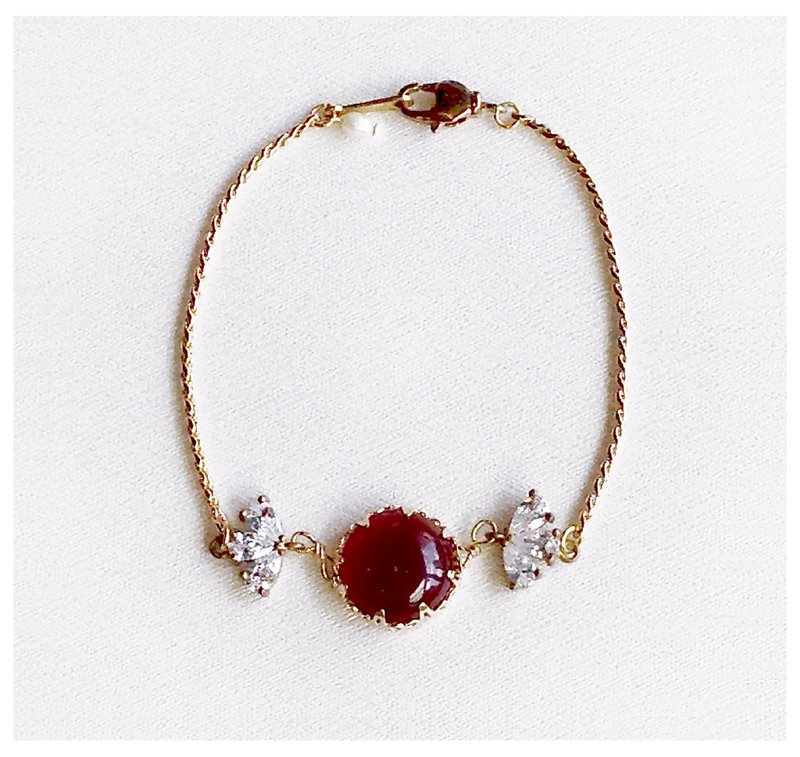 ∴Minertés=新古典系列NO.4-红玛瑙锆石黄铜(镀金色)手链∴ - 手链/手环 - 宝石 红色