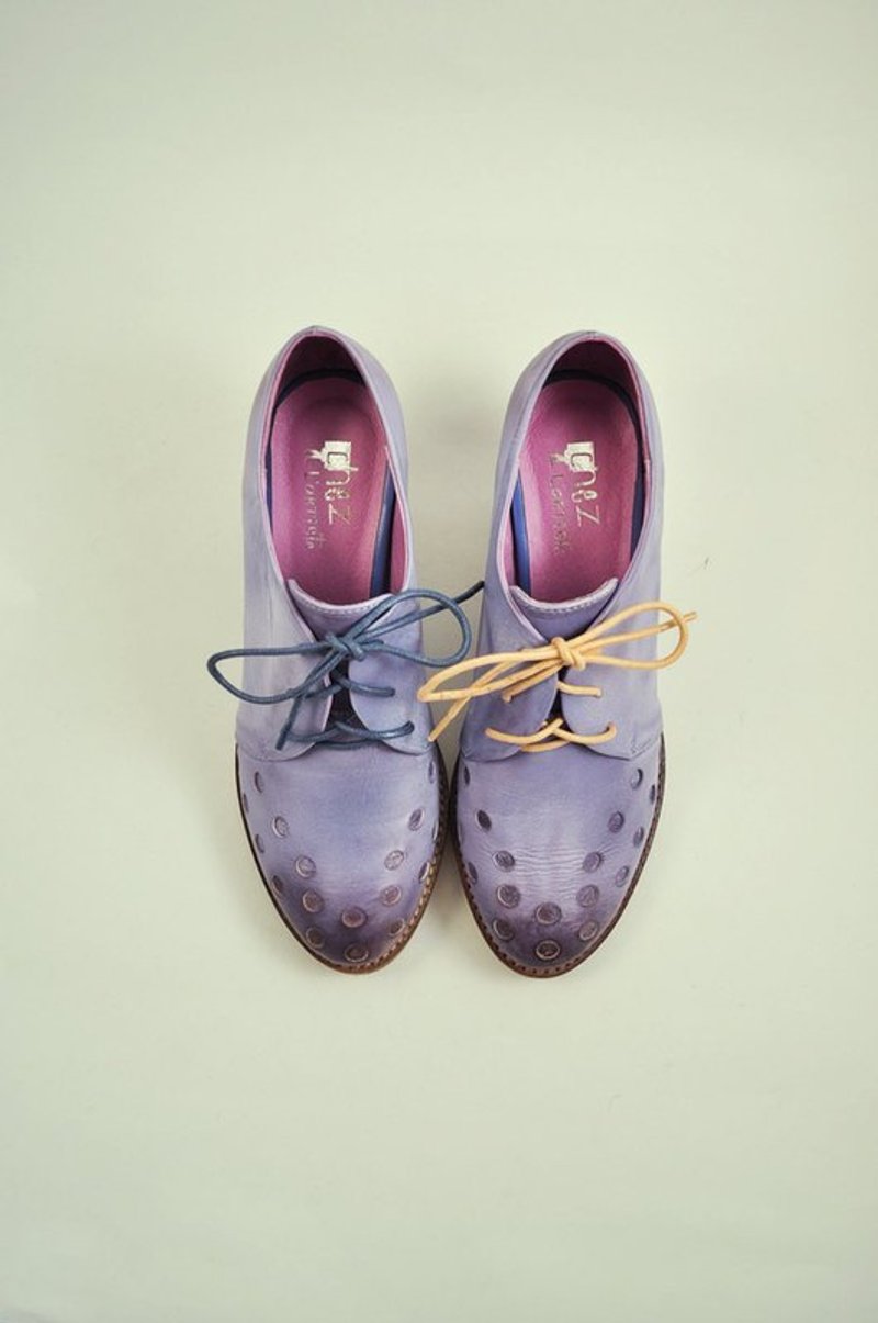春天手牵手一起亲密去出游。热朱古力年轮蛋糕粗跟牛津 - 女款休闲鞋 - 真皮 紫色