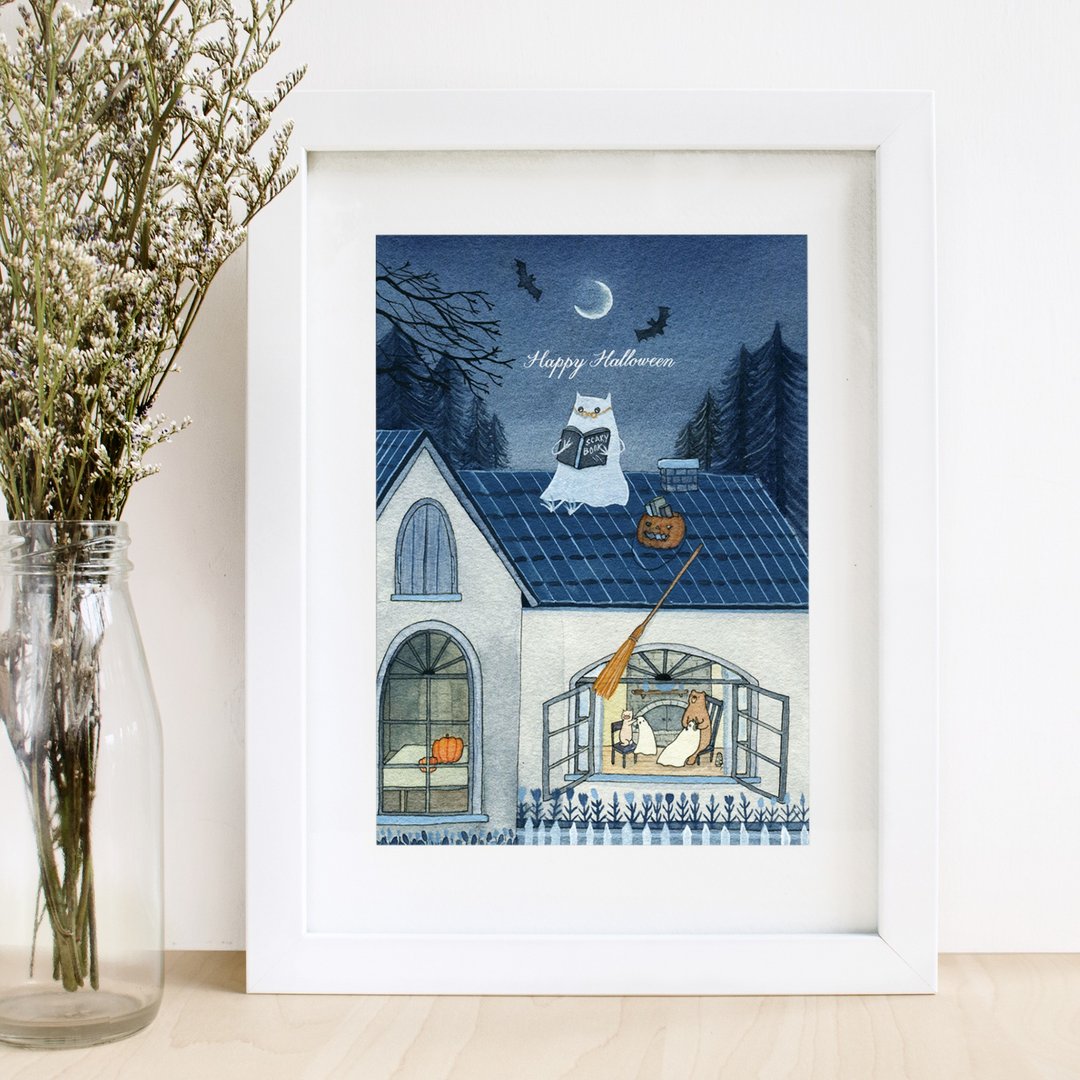 【印刷画 Art print】熊仔猪仔 - Halloween (不包框) - 海报/装饰画/版画 - 纸 