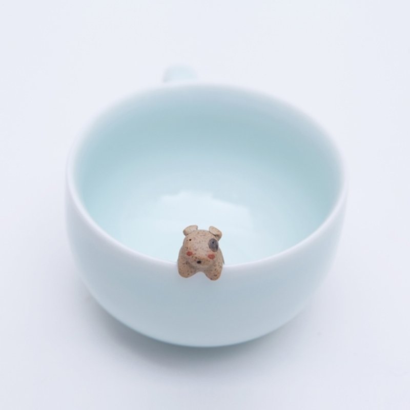 创意手工陶泥小狗趴杯缘陶瓷带手把可爱水杯景德镇制 - 咖啡杯/马克杯 - 其他材质 