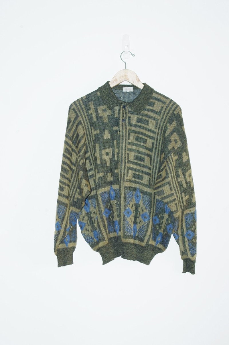 恰丸与猫♫~方块酥有领针织毛衣 - 女装针织衫/毛衣 - 其他材质 绿色