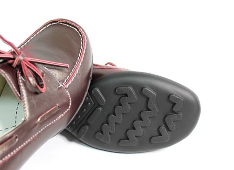 酒红 绑带俏皮帆船鞋 - 女款牛津鞋/乐福鞋 - 真皮 红色