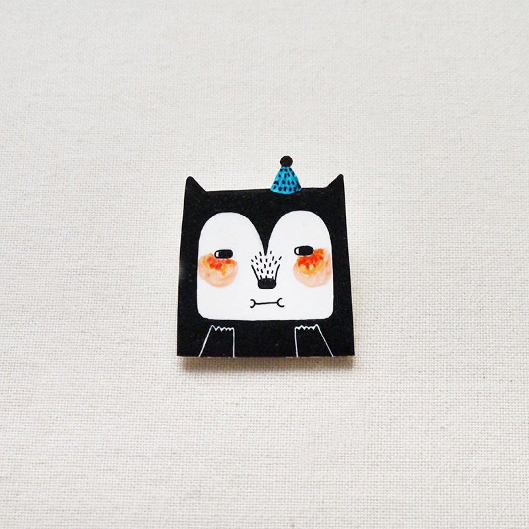 Chocolate The Party Cat/ 派对猫巧克力 / 手工制作热缩片 / 胸针磁铁 - 胸针 - 塑料 黑色