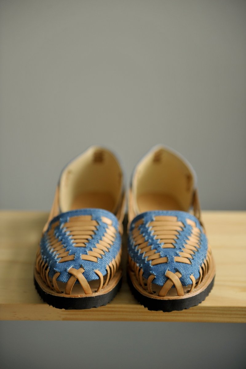 Ix Style Woven Leather Huarache Sandal in Denim 手工编织凉鞋 - 单宁色 US 8 - 男女凉鞋 - 真皮 蓝色