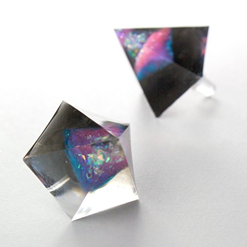 Pentagon Pierce (fighting fish) - 耳环/耳夹 - 其他材质 黑色