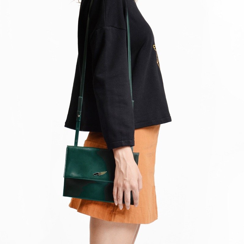 MSKOOK 牛皮金属配件方形小挎包 绿色（刀） - 侧背包/斜挎包 - 真皮 绿色