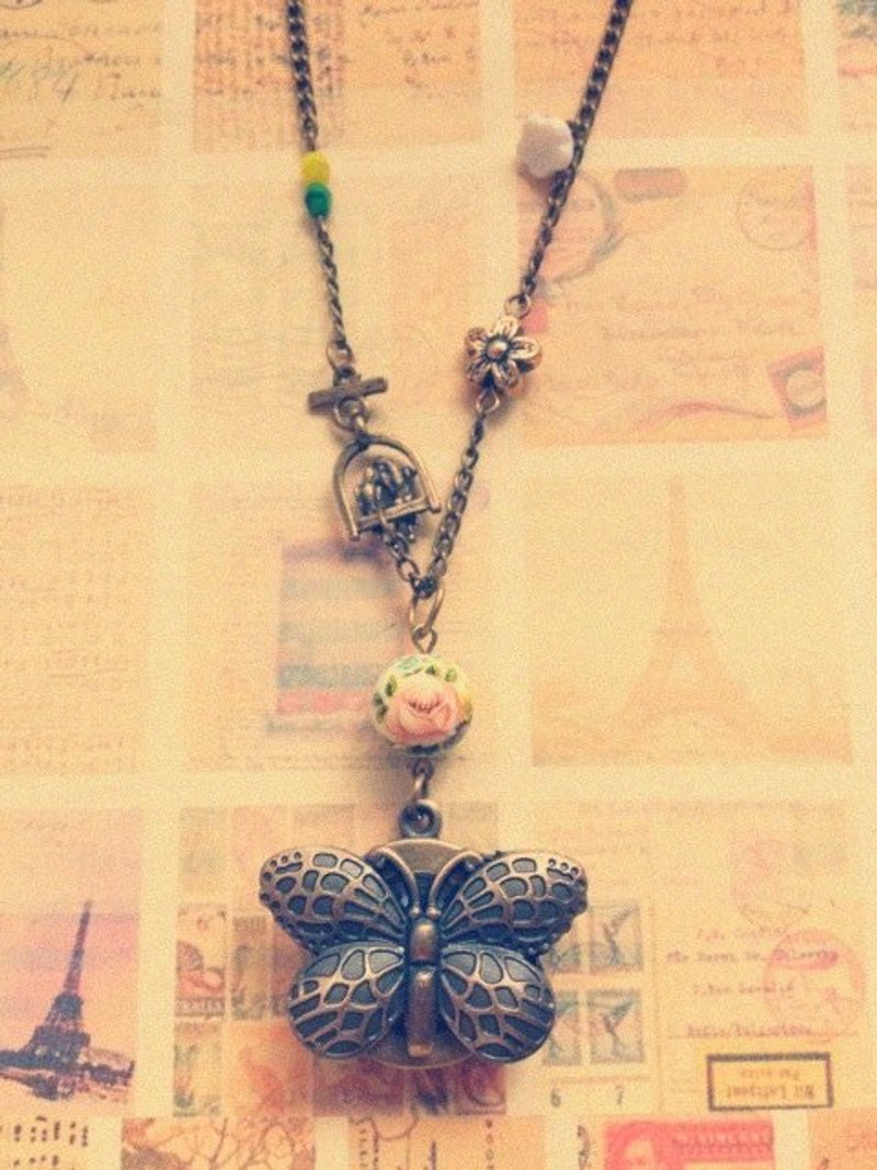 Handmade-蝴蝶与花鸟怀表项炼 - 项链 - 宝石 