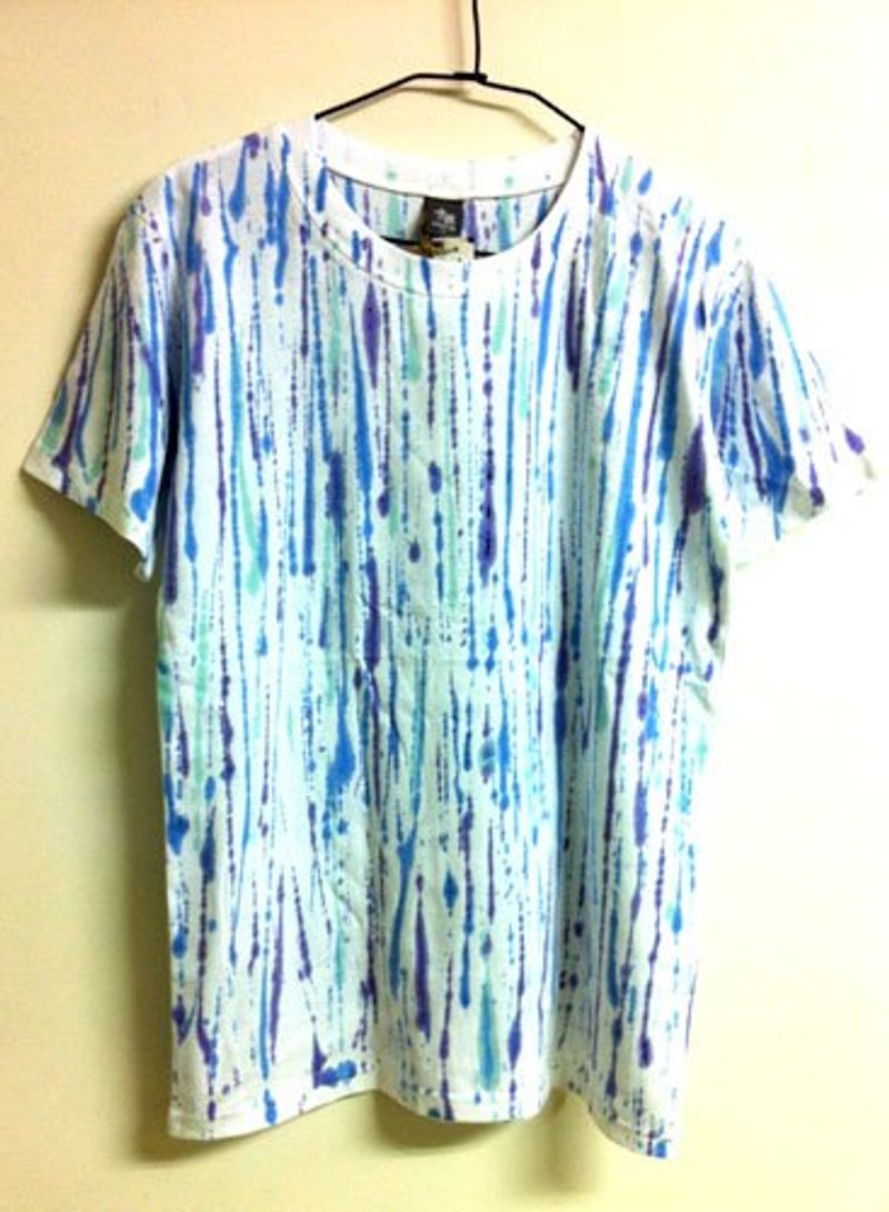 滴滴滴滴-普通长度版 手绘T - 女装 T 恤 - 棉．麻 蓝色