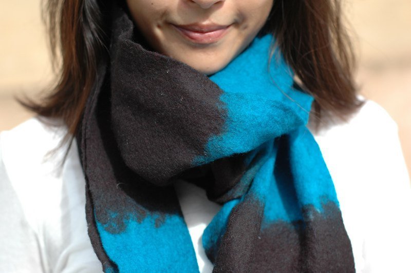 羊毛毡围巾（100%纽西兰羊毛）- 蓝 - 丝巾 - 羊毛 蓝色