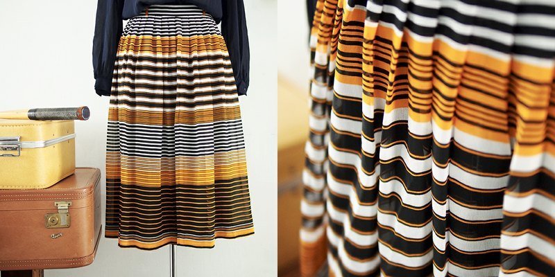 古着条纹小圆裙 - 裙子 - 其他材质 橘色