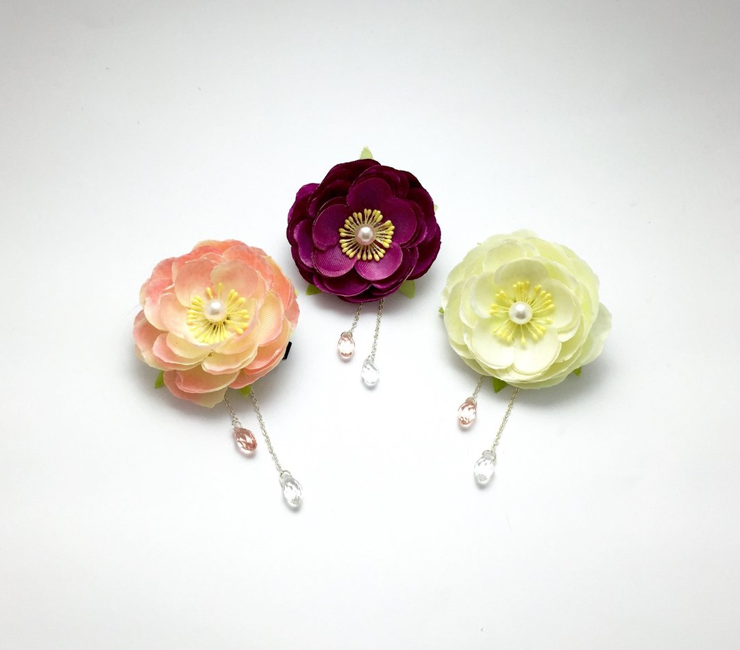 玫季。日式山茶花 手造绢花 发夹。新娘头饰/和服发饰/日式布花 - 发饰 - 丝．绢 粉红色