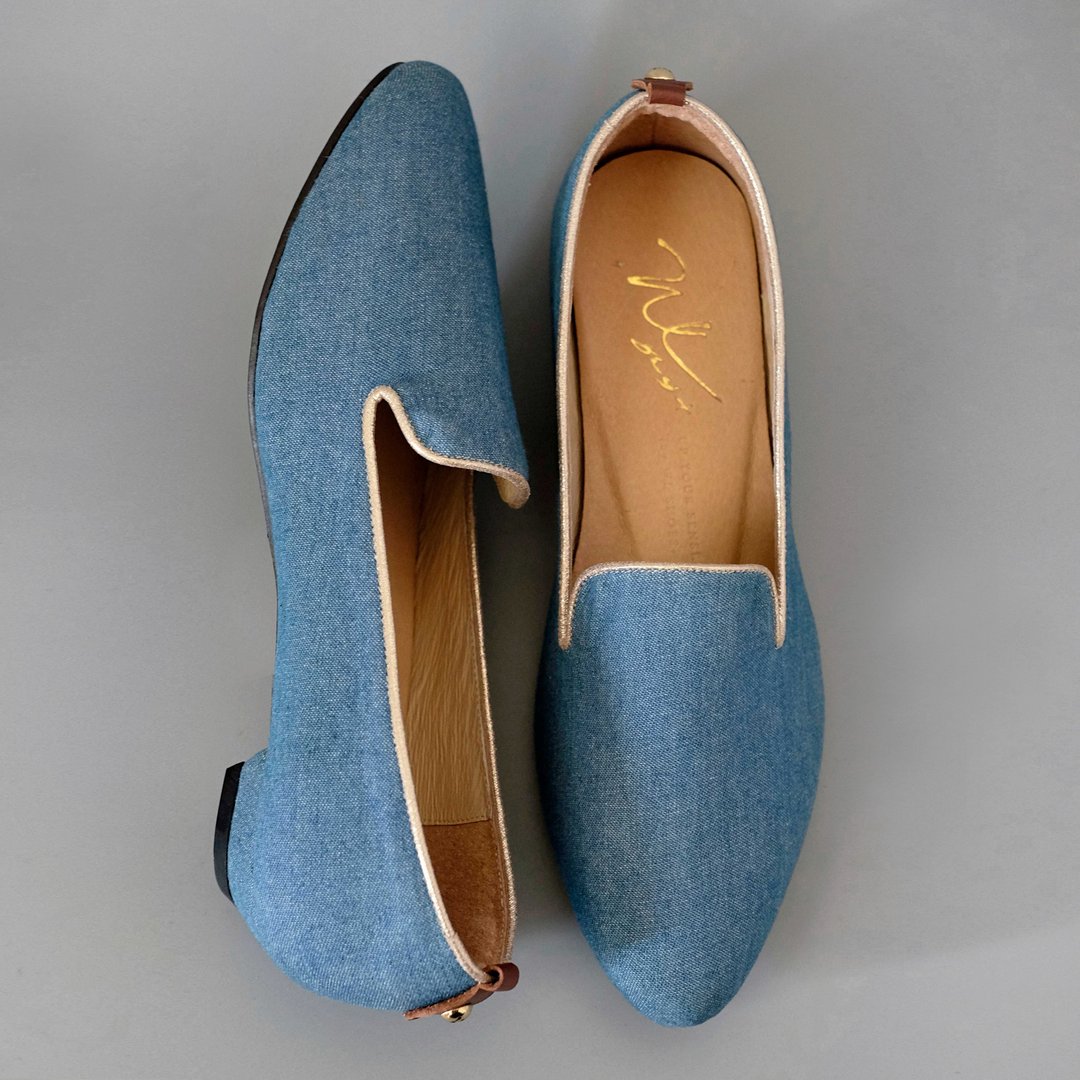 Denim Loafers. Up (浅蓝) | WL - 女款牛津鞋/乐福鞋 - 真皮 蓝色