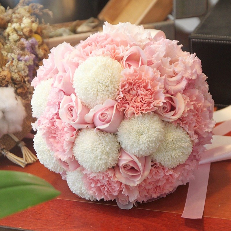 漫花草-白粉色系新娘捧花 定制化婚礼捧花 欧式鲜花捧花 - 胸针 - 植物．花 粉红色