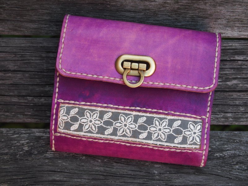 蕾丝手工钱包 Leather & Lace Coin Purse Wallet - 皮夹/钱包 - 真皮 紫色