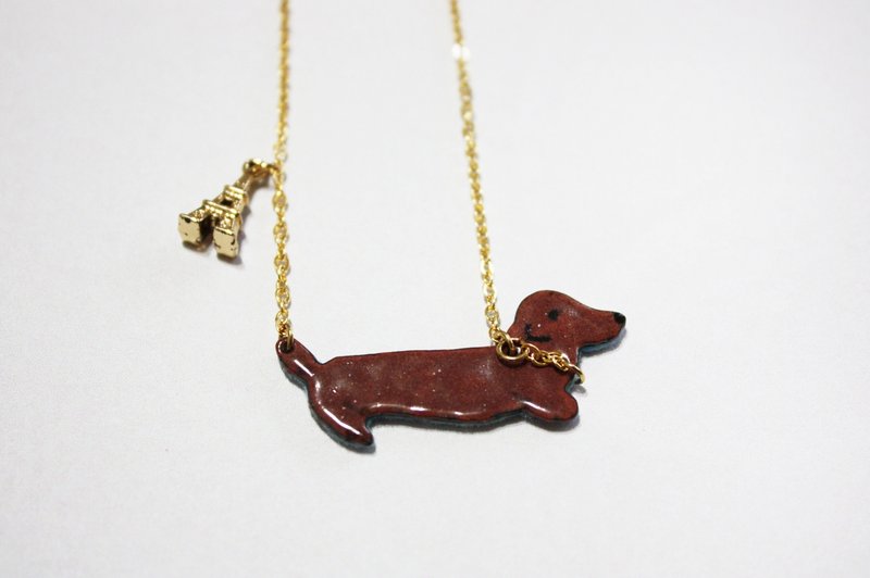 巧克力腊肠狗珐琅项链 - 项链 - 珐琅 咖啡色