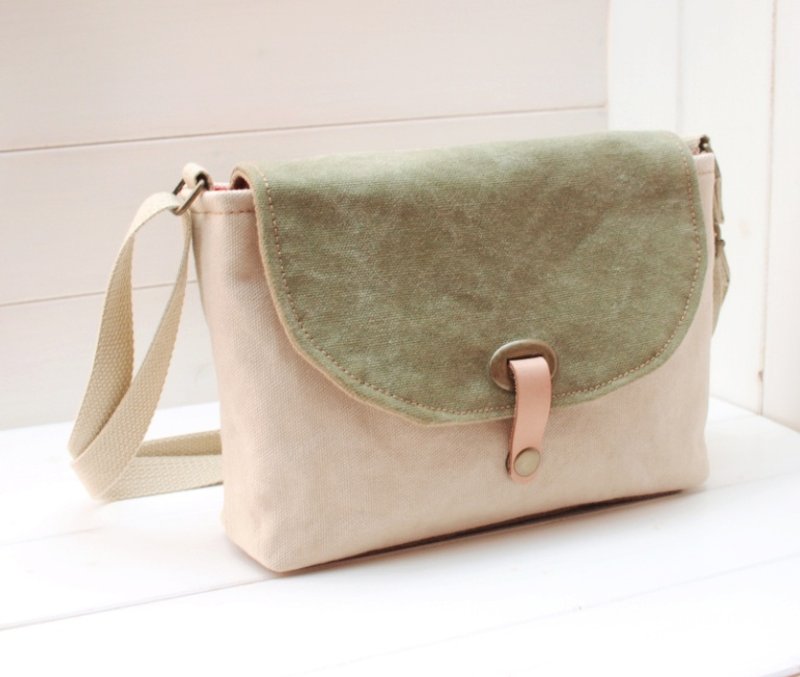 1pinfun 帆布 斜背 侧背 随身包 绿色 米白色 - 侧背包/斜挎包 - 其他材质 白色