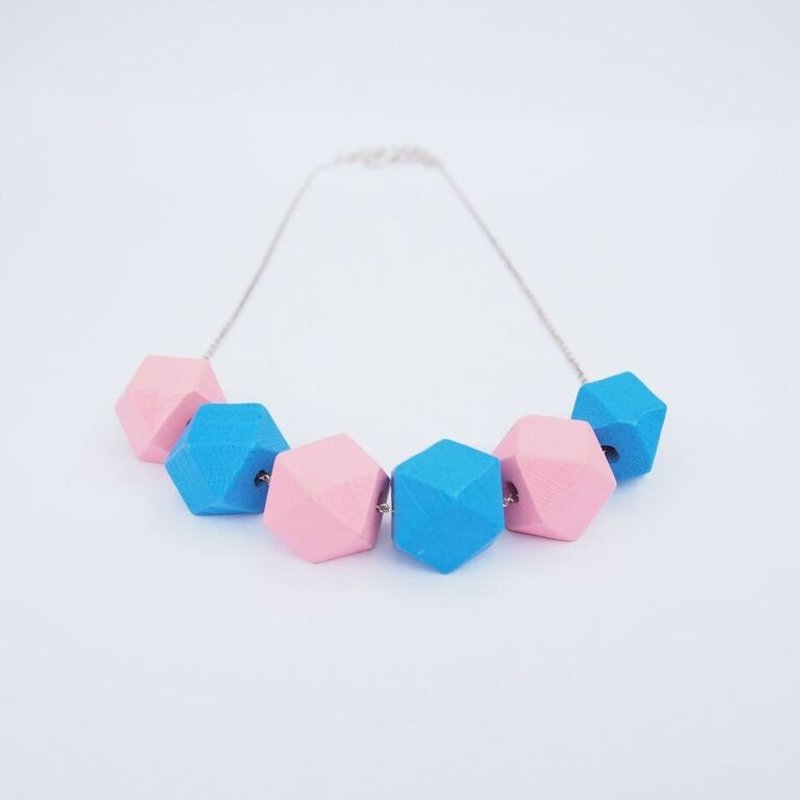 几何 木珠 粉蓝色 粉红色 镀铑 铜 项链 项链 原创 免运费 Pantone color of the years Serenity blue Rose Quartz - 颈链 - 其他材质 粉红色